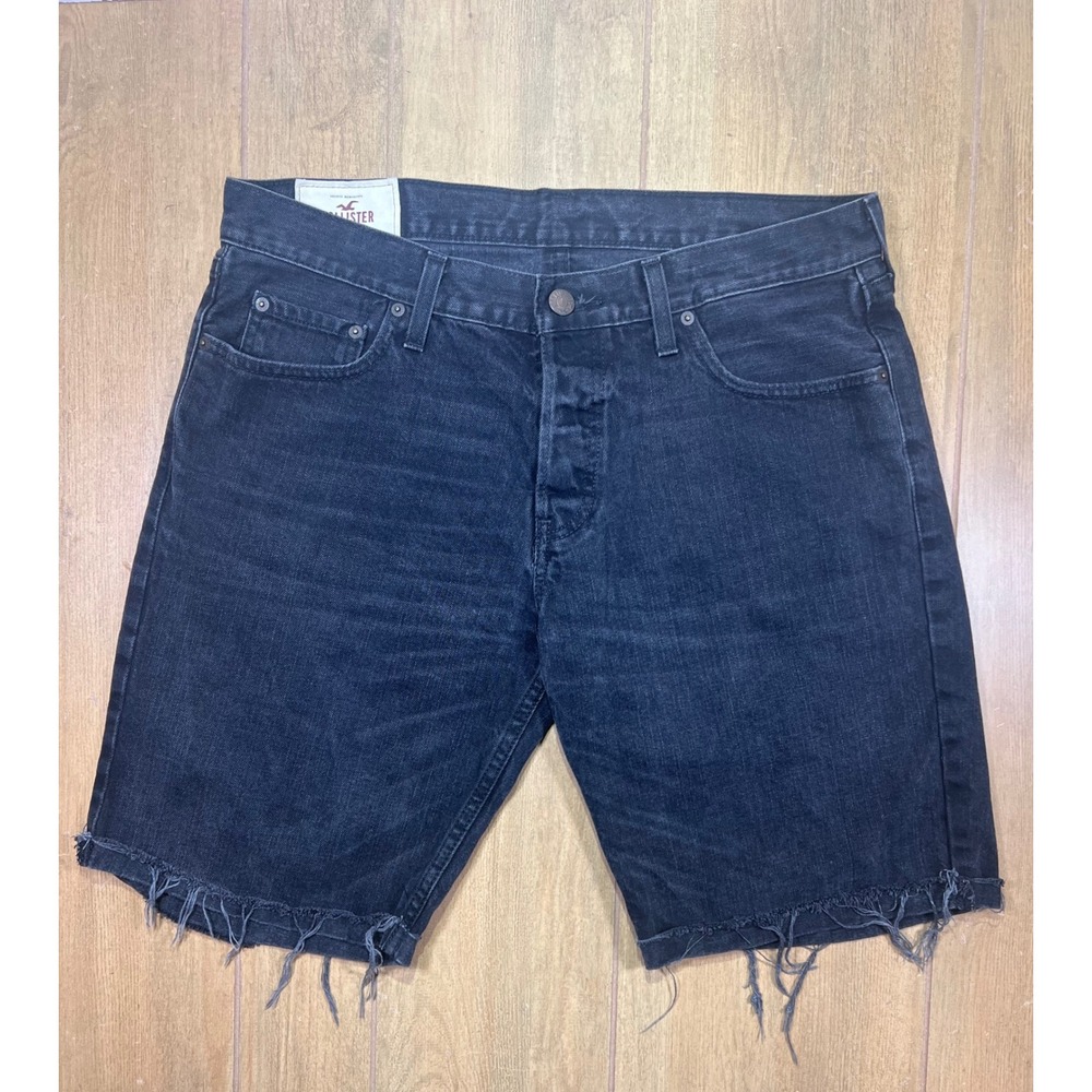 Hollister Mens Black Denim Cut Off Shorts Button Fly Raw Hem SS1075 36